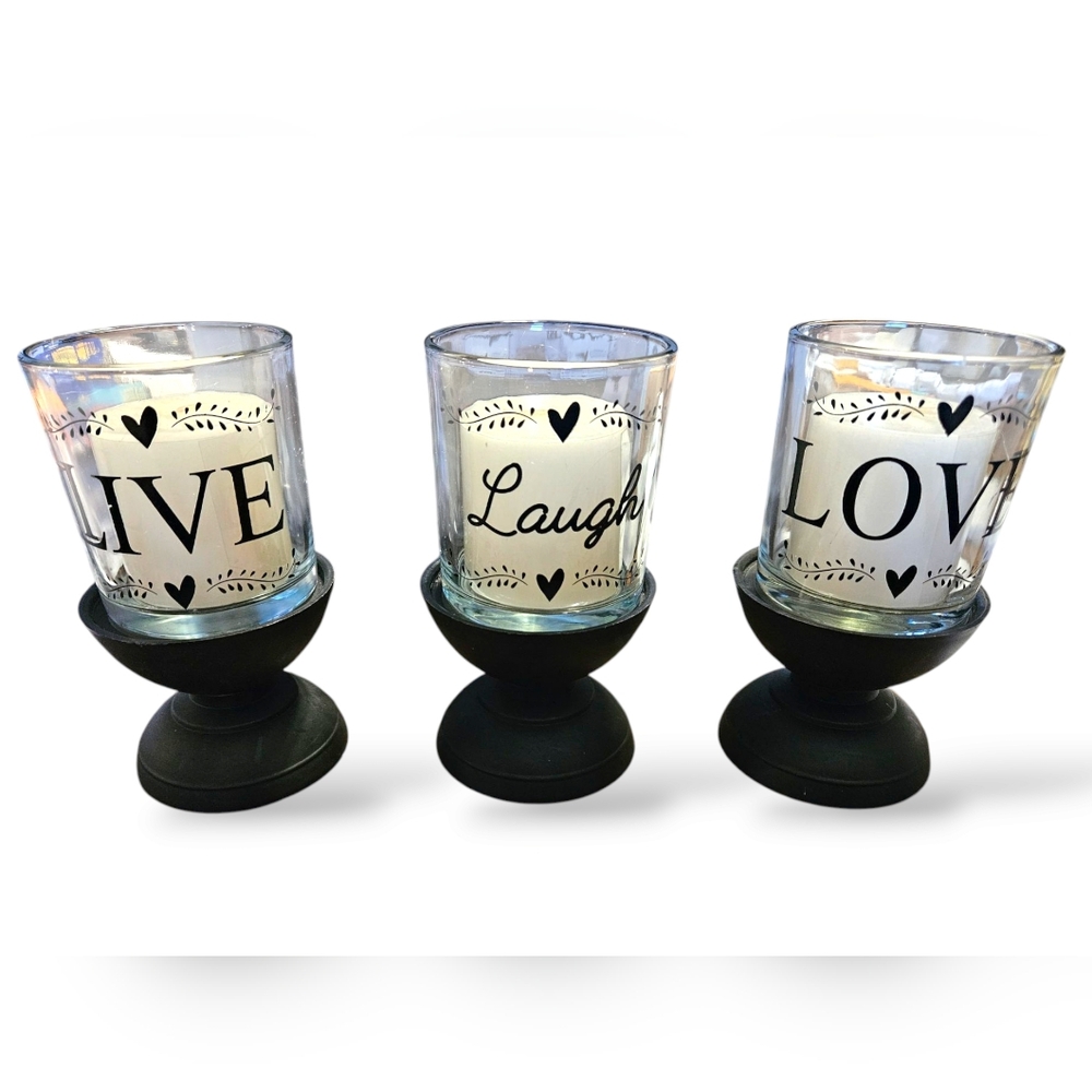 Live Laugh Love Candle Holders - Black